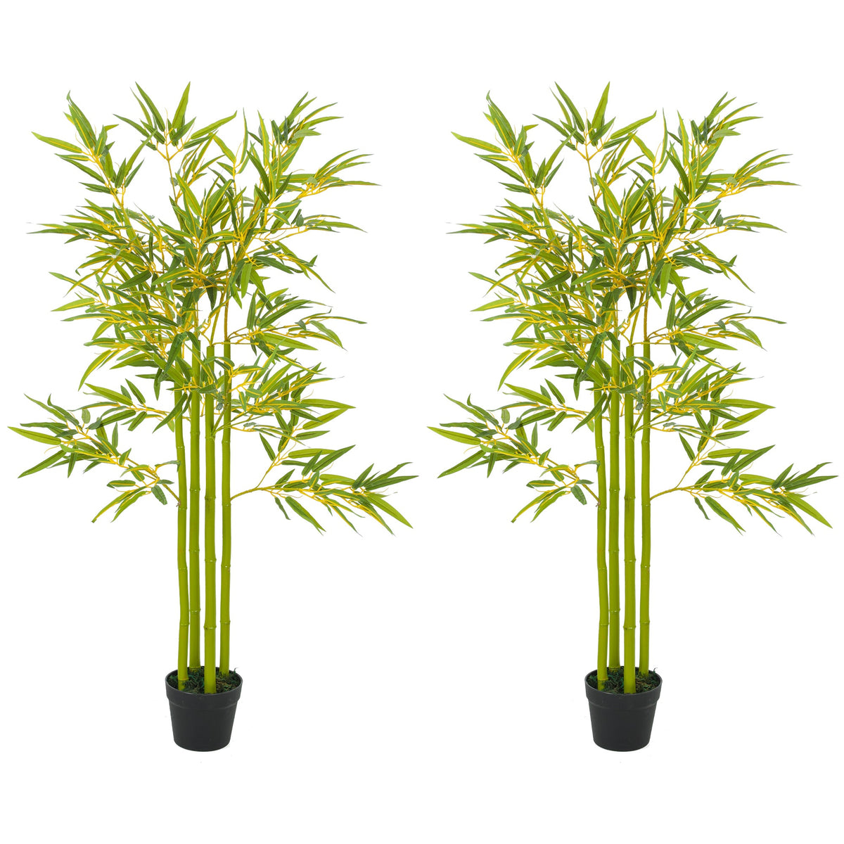4FT Artificial Bamboo Tree Set of 2, Faux Decorative Plant in Nursery Pot for Indoor Decor
