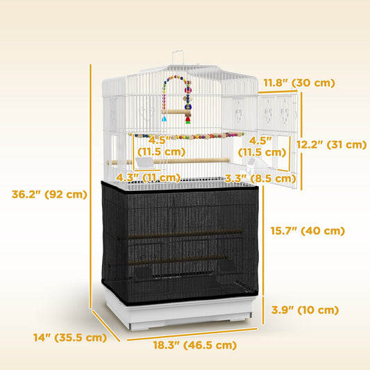 36" Bird Cage with Accessories, Handle, Mesh Cover, Tray, White