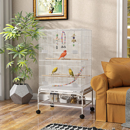 52" Bird Cage with Rolling Stand, Toys, for Budgies Canaries Black