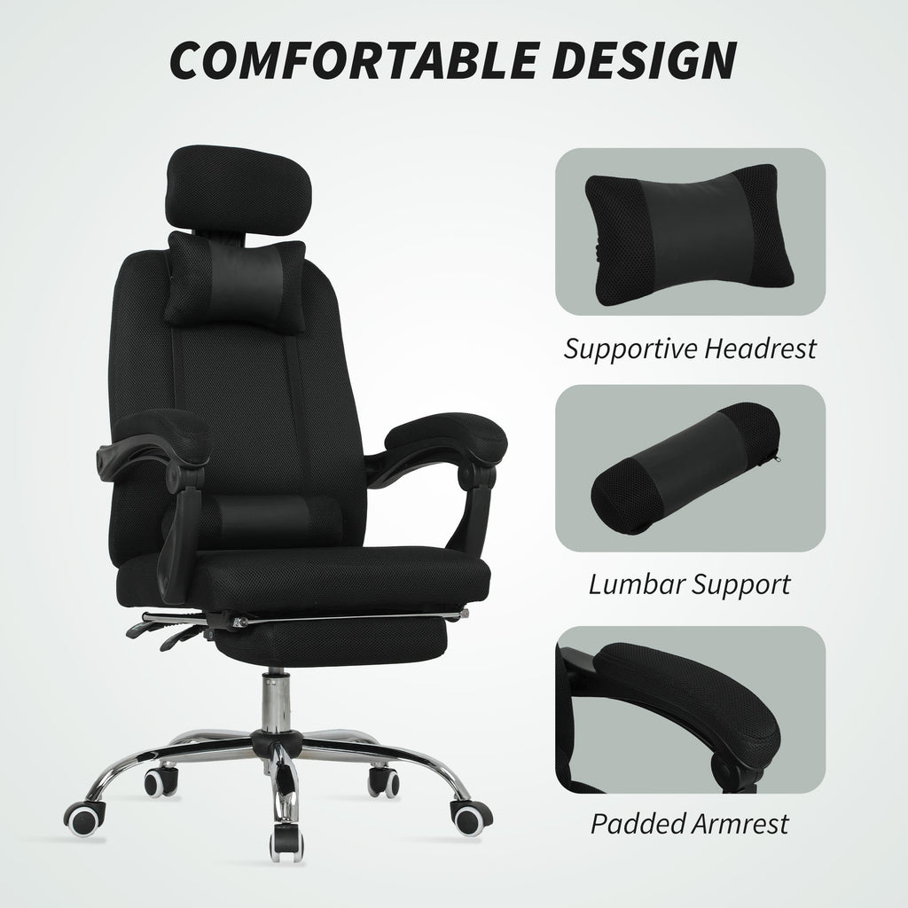 Brady Ergonomic Executive High Back Office Chair with Footrest and Lumbar Support-Black