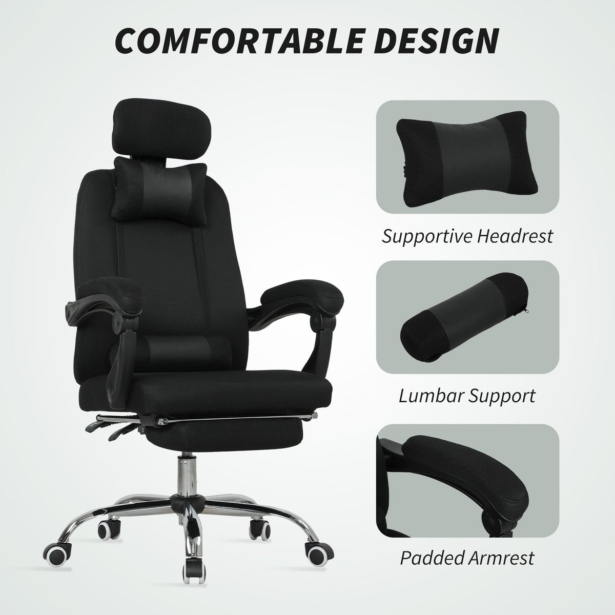 Ergonomic Executive High Back Office Chair with Footrest,Lumbar Support,Grey