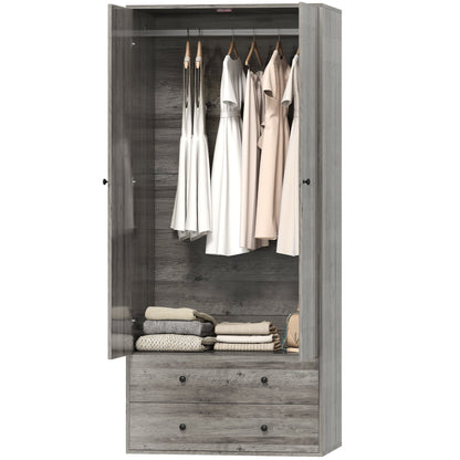 Briar Wardrobe Closet-Armoire with 2 Drawers and Hanging Rod-Grey