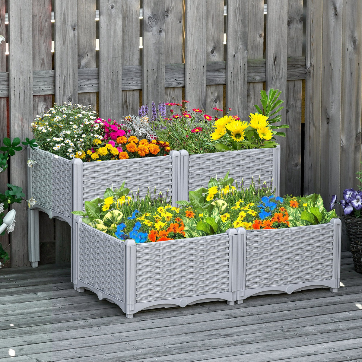 1 Piece Raised Garden Bed PP Raised Flower Bed Vegetable Herb Grow Box Stand Brown