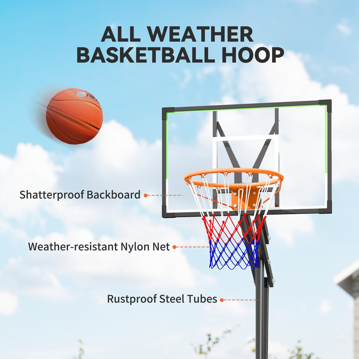 4.1-8.5ft Adjustable Basketball Hoop with 33" Shatterproof Board, 18" Rim, Wheels and Fillable Base, for Teens Adults