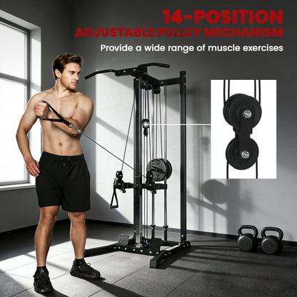 Cable Station Dual Pulley System with Pull up Bar and 14 Adjustable Positions