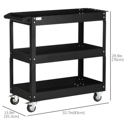 3 Tier Rolling Tool Cart with Wheels, 330 LBS Capacity Heavy Duty Utility Cart, Mobile Service Cart for Garage, Black