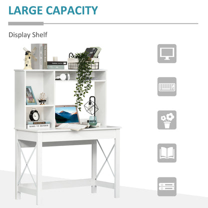 Computer Desk with Hutch, Home Office Table with Storage Shelves and Open Compartments for Writing, Work, Brown