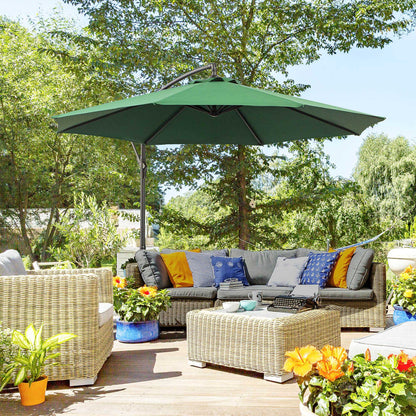 9.7ft Offset Patio UmbrellaCantilever Parasol with Crank Handle, 8 Ribs and Cross Base for Outdoor, Sun Shade, Black