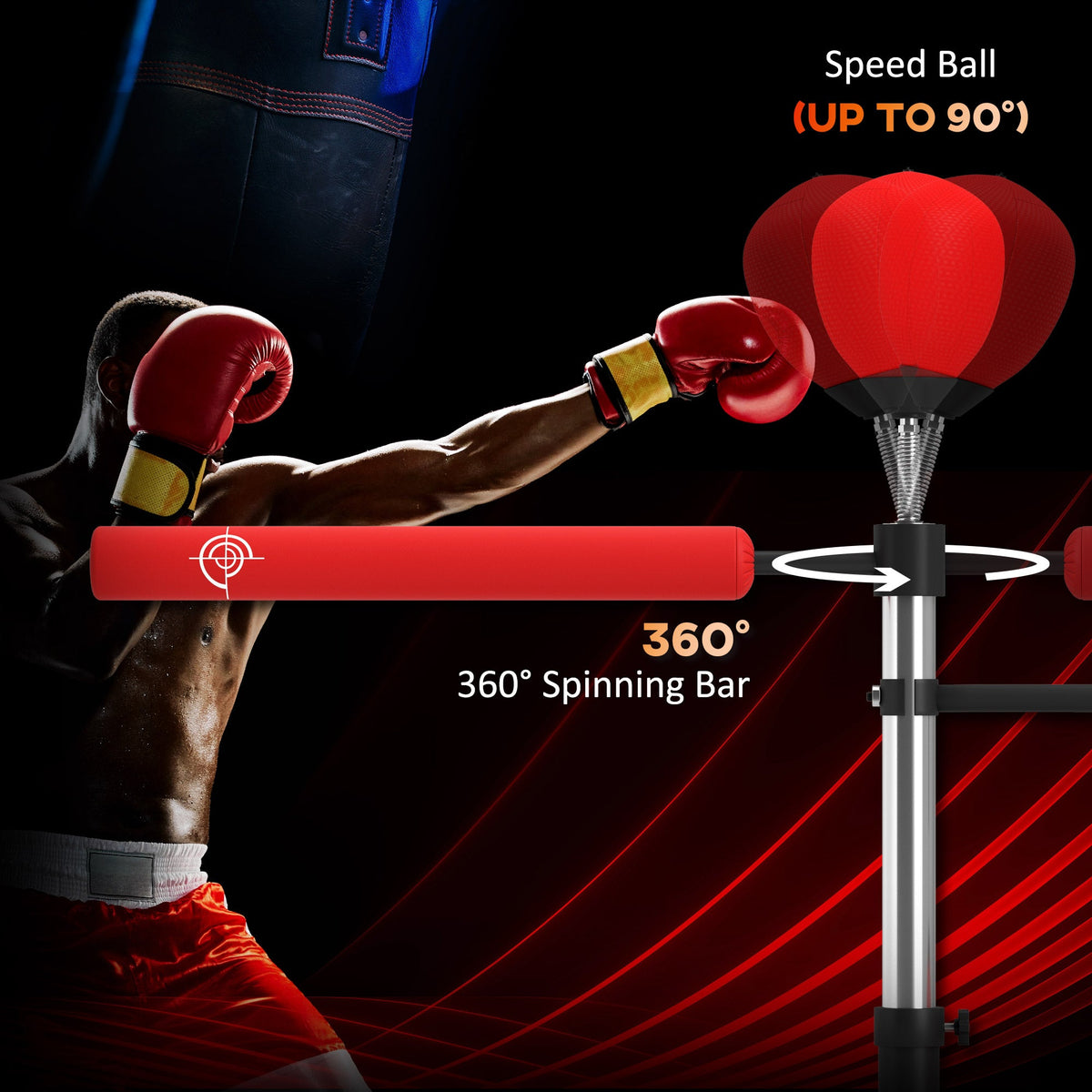 4-in-1 Free Standing Punching Bag, Height Adjustable Boxing Bag with 2 Speed Balls, 360° Reflex Bar, Black