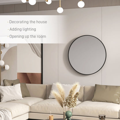 36" Round Mirror, Bathroom Wall Mirror with Metal Frame, Decorative Vanity Mirror for Living Room, Bedroom, Black
