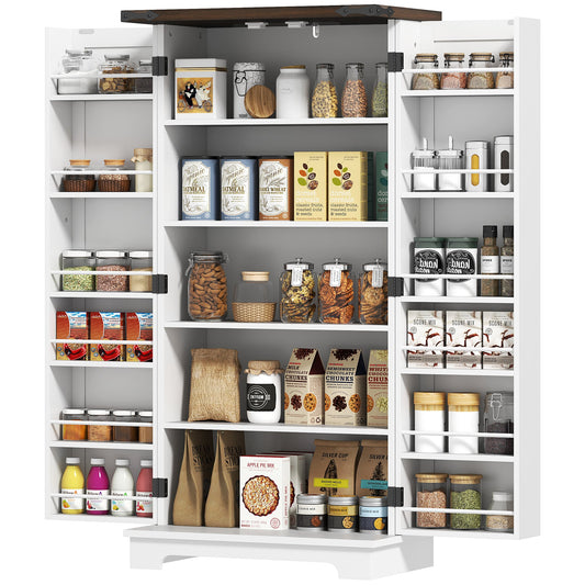 47" Kitchen Pantry Storage Cabinet, Farmhouse Kitchen Pantry Cabinet with Adjustable Shelves and Door Shelves, Black