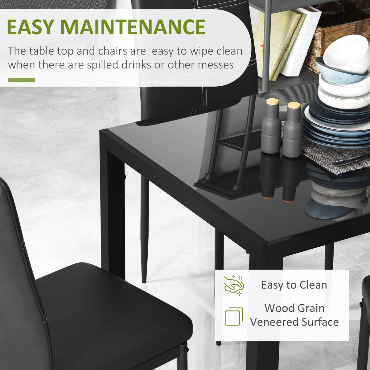 Zaya 5-Piece Rectangular Glass Dining Set for Small Spaces-Black