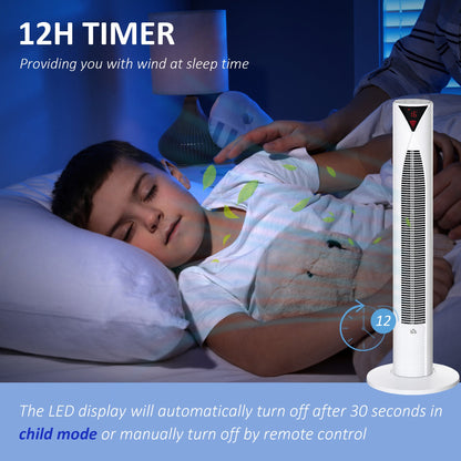 Freestanding Tower Fan Cooling for Home Bedroom with 3 Speed, 12h Timer, Oscillating, LED Sensor Panel, Remote Controller, Black
