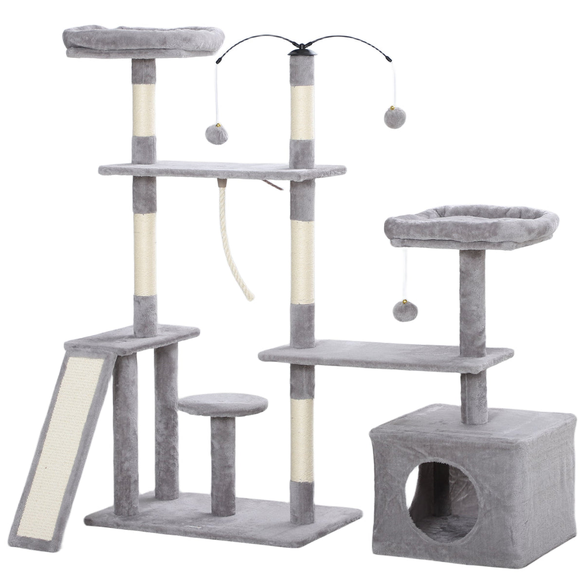 53" Cat Tree, Cat Tower with Scratching Posts, Cat Condo, Beds, Platforms, Toy Balls for Indoor Cats, Dark Grey