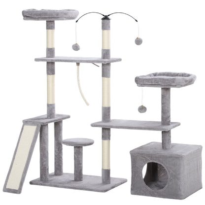 53" Cat Tree, Cat Tower with Scratching Posts, Cat Condo, Beds, Platforms, Toy Balls for Indoor Cats, Dark Grey