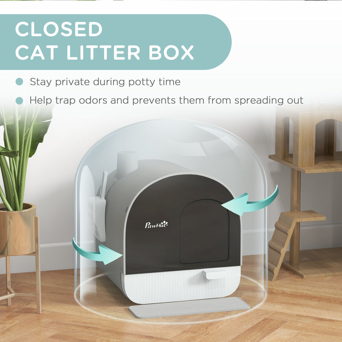 Cat Litter Box with Lid, Removable Tray, Scoop, Filter, Green