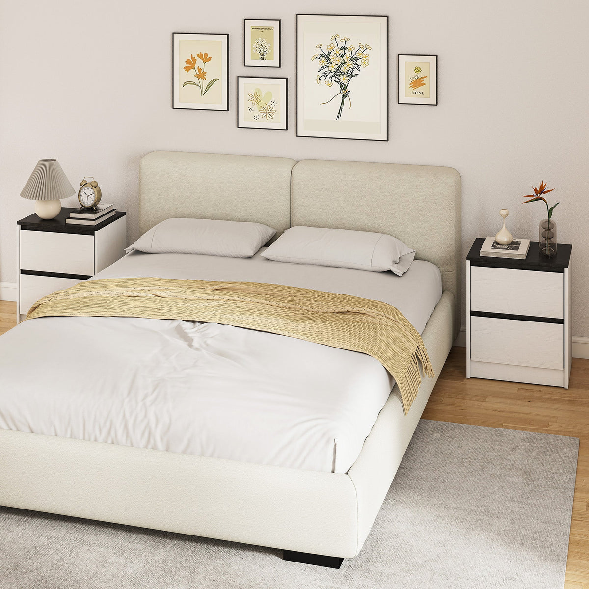 Nightstands Set of 2, Modern Bedside Tables with 2 Drawers, End Side Tables for Bedroom, White
