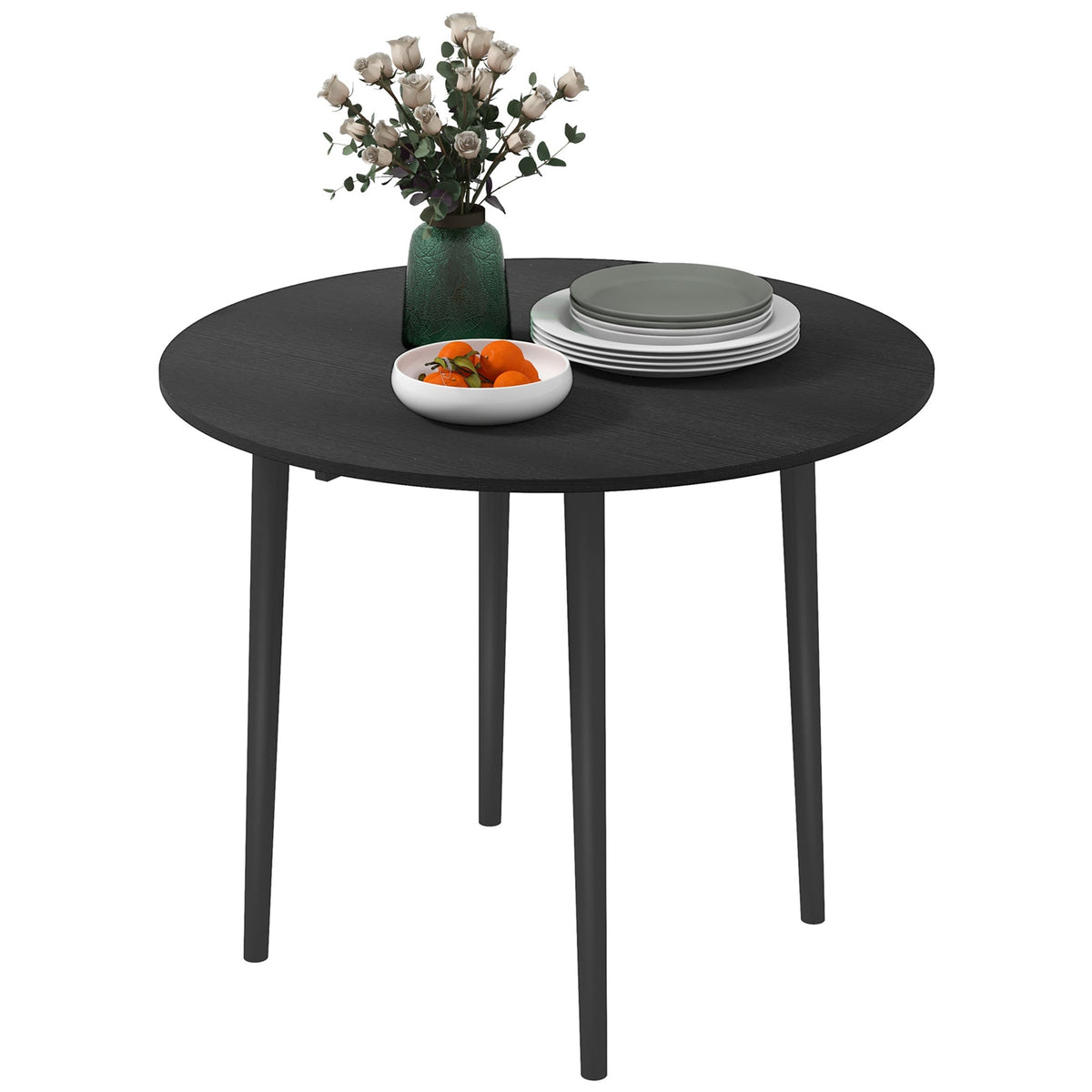 Folding Dining Table, Round Drop Leaf Kitchen Table for Small Spaces with Wood Legs, Oak