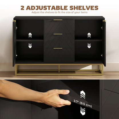 47" Storage Cabinet with Doors, Adjustable Shelves, 3 Drawers, Metal Legs for Kitchen Storage, Home Use, White