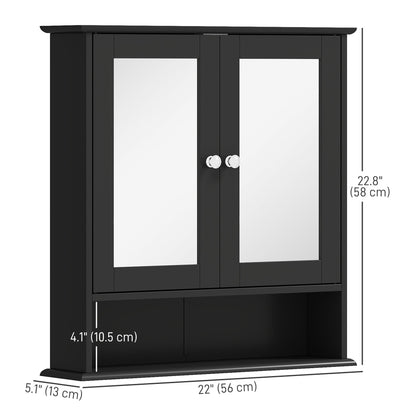 Medicine Cabinet, Wall-Mounted Bathroom Mirror Cabinet with Double Doors, Open Shelf, and Adjustable Shelf, Modern Bathroom Wall Cabinet, White