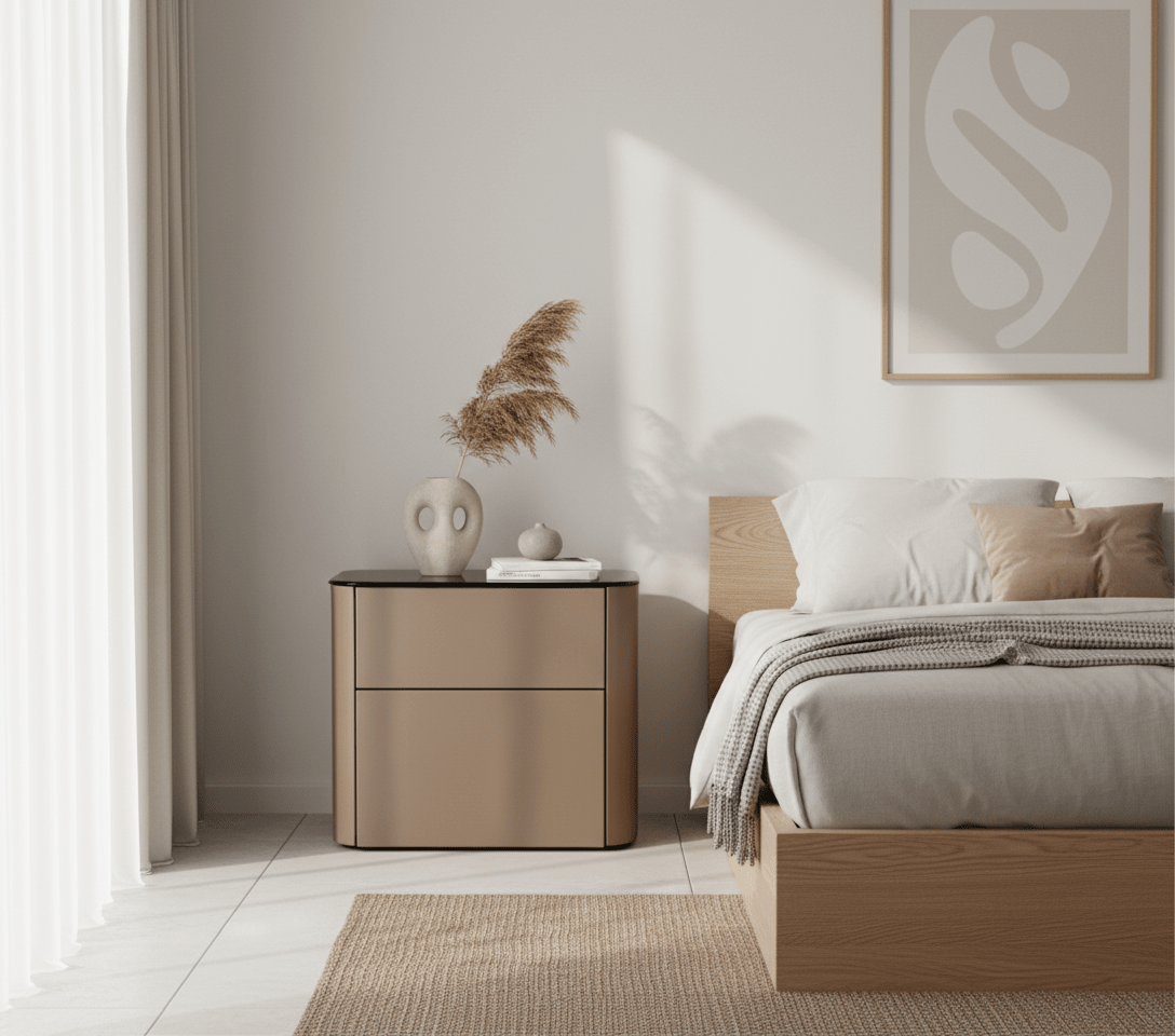 Malaga Two-Drawer Bronze Bedside Table