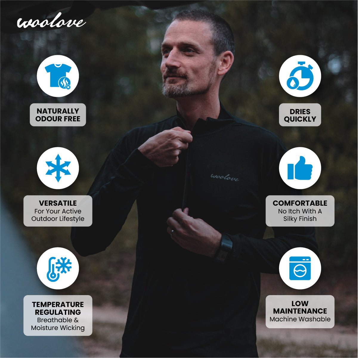 Men's 100% Merino Wool 1/4 Zip Baselayer Pullover 190 GSM - Midweight