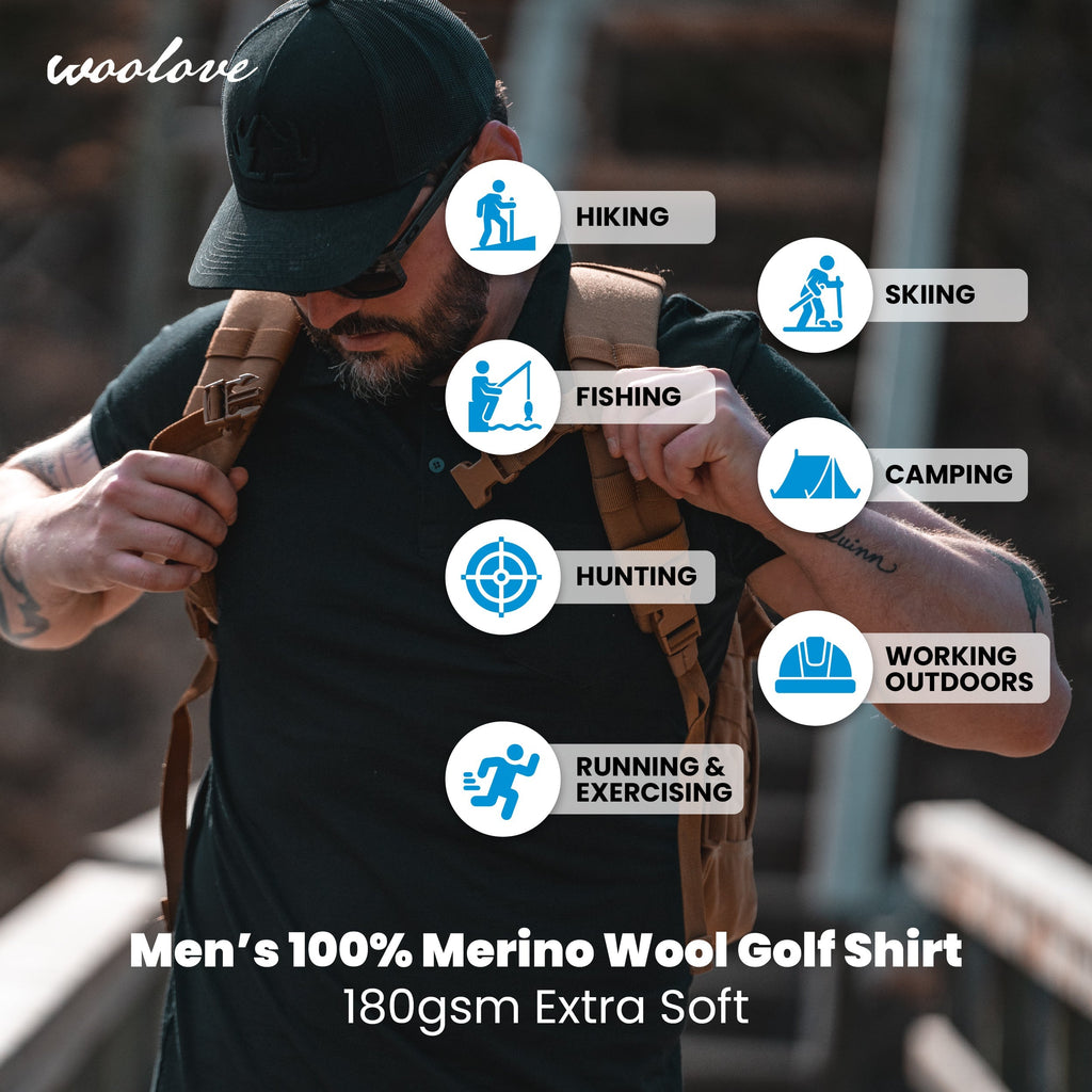 Men's 100% Merino Wool Golf Shirt (with pocket) 175 GSM - Lightweight