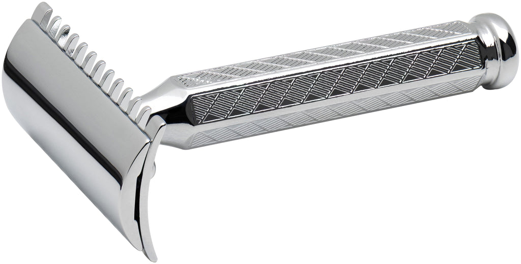 Merkur 41C 3-Piece DE Safety Razor, Open Comb, Classic 1906 Etched Handle, Chrome