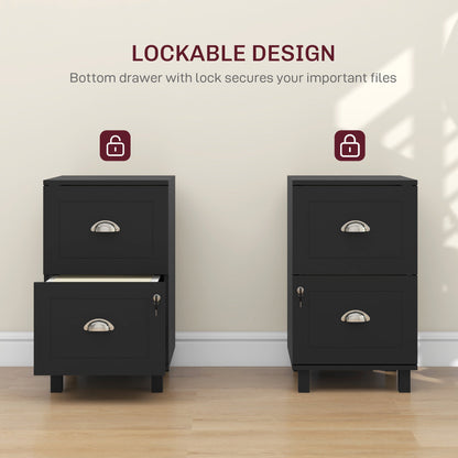 2-Drawer Small Filing Cabinet Lockable Home Office Storage Cabinet with Adjustable Hanging Bars for A4 Letter Black