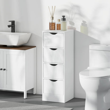 4-Drawer Bathroom Cabinet, Freestanding Narrow Storage Cabinet with Groove Handles for Small Spaces, White
