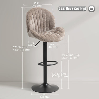 Bar Stools Set of 2, Swivel Barstools with Back, Adjustable Height and Footrest for Kitchen Island, Dining Room, Beige