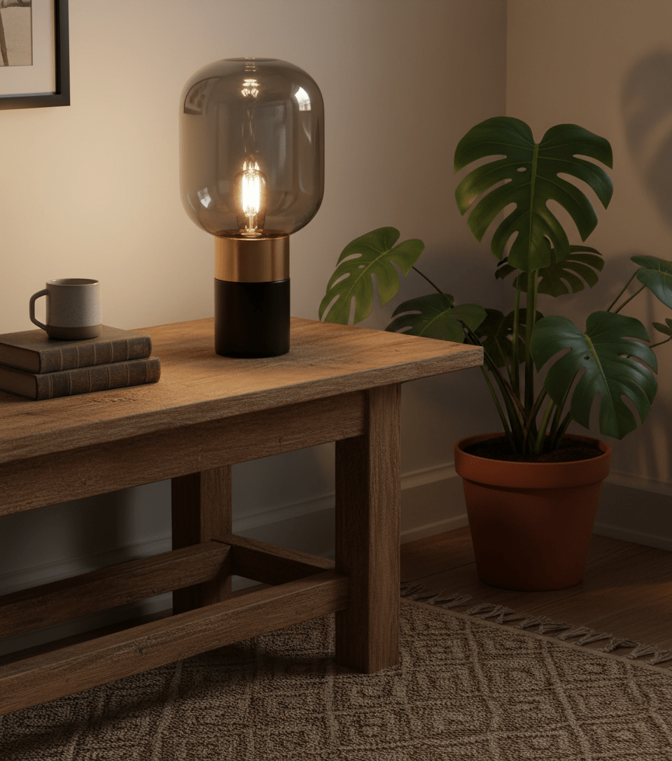 Midnight Smoke & Brass Table Light