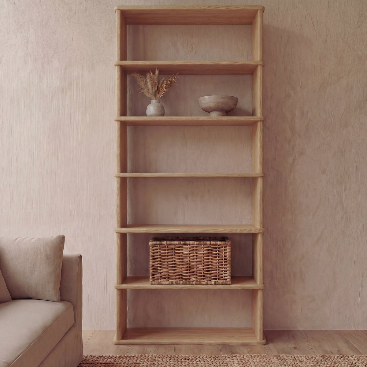 6 shelf bookcase in white oak