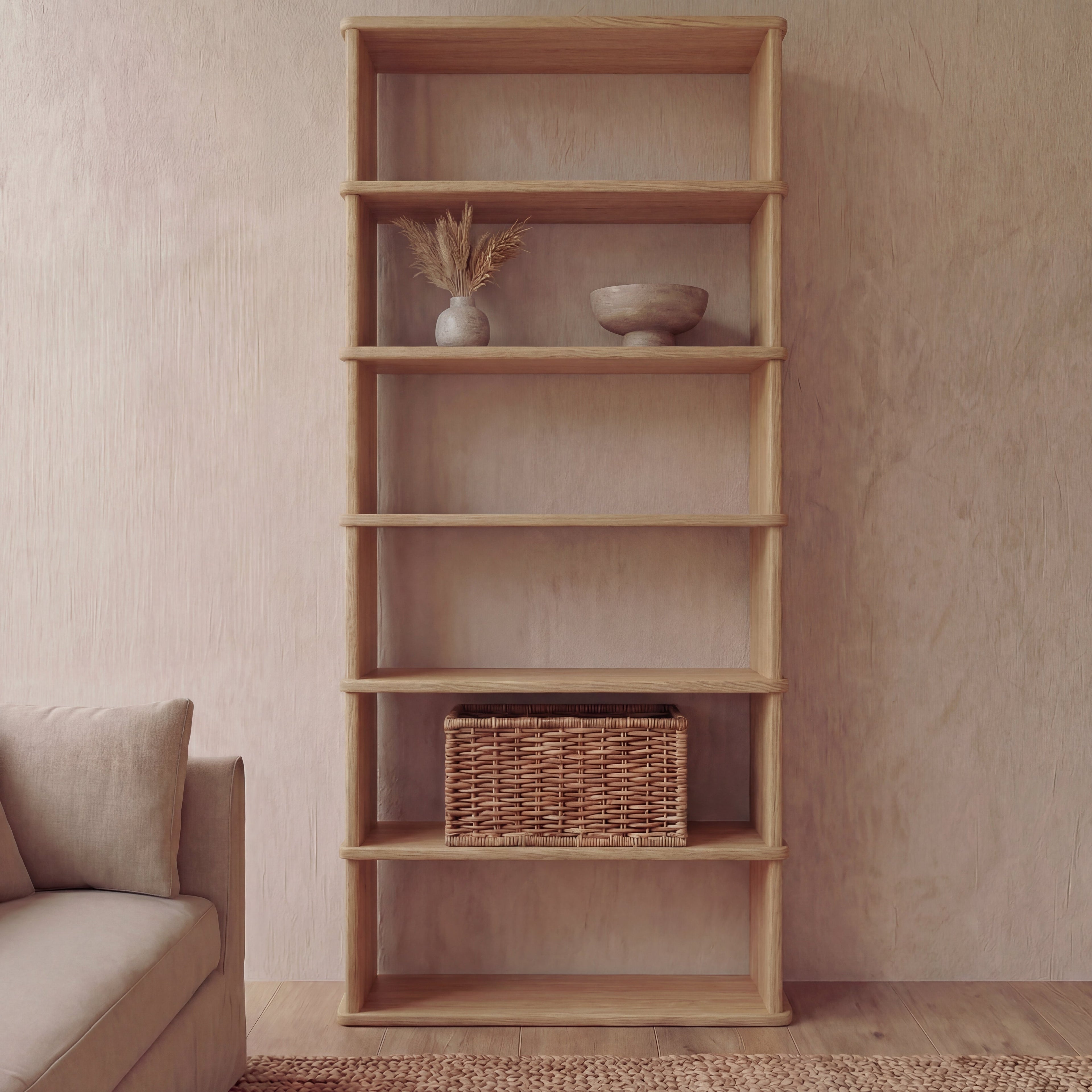 6 shelf bookcase in white oak