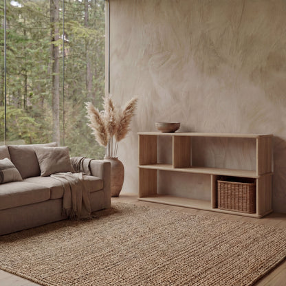 Horizontal bookshelf in white oak