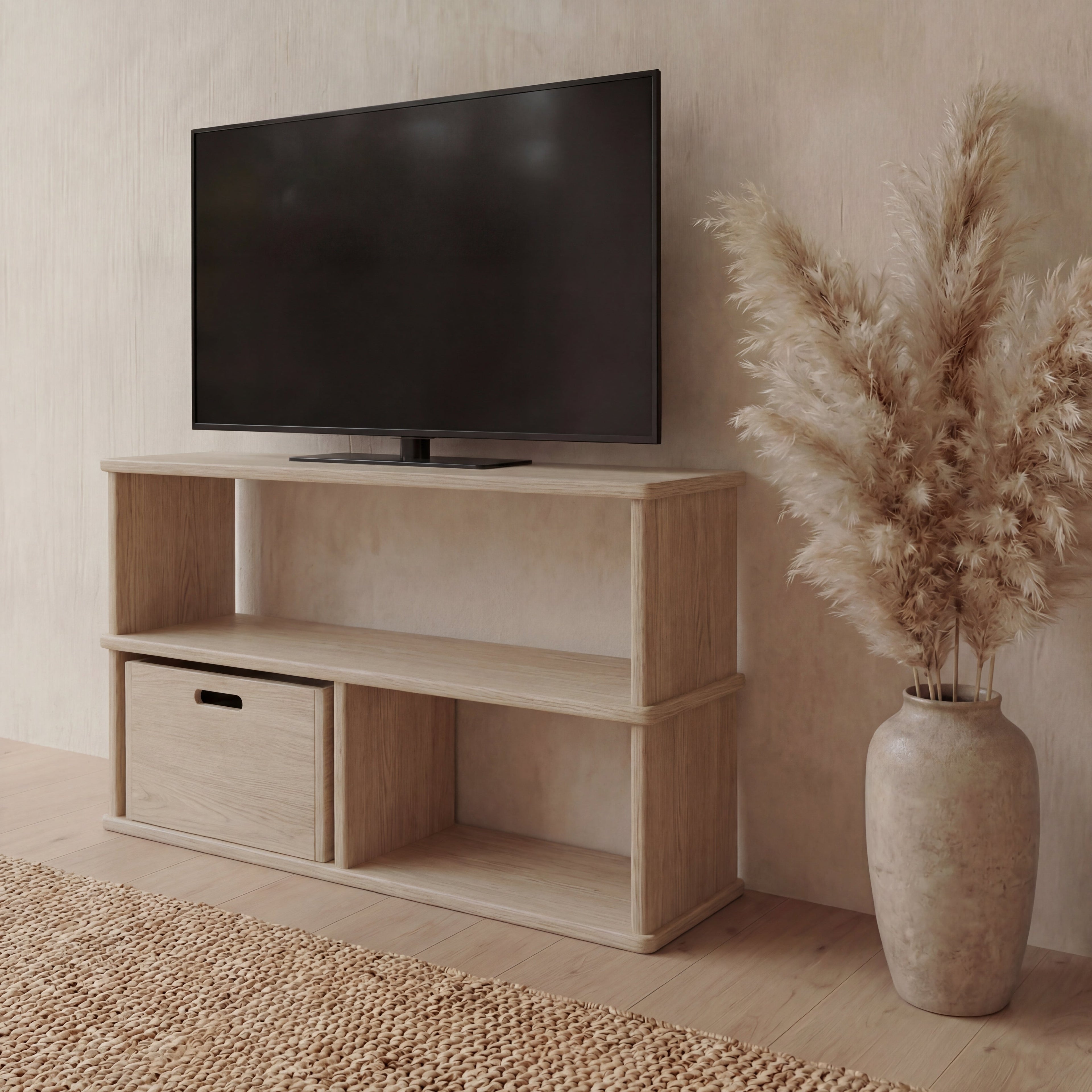 40 inch bookshelf TV stand in white oak