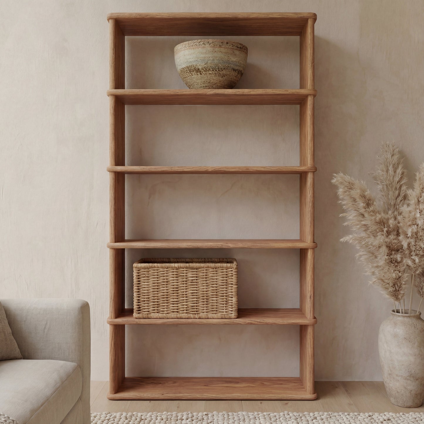 5 shelf bookcase in red oak