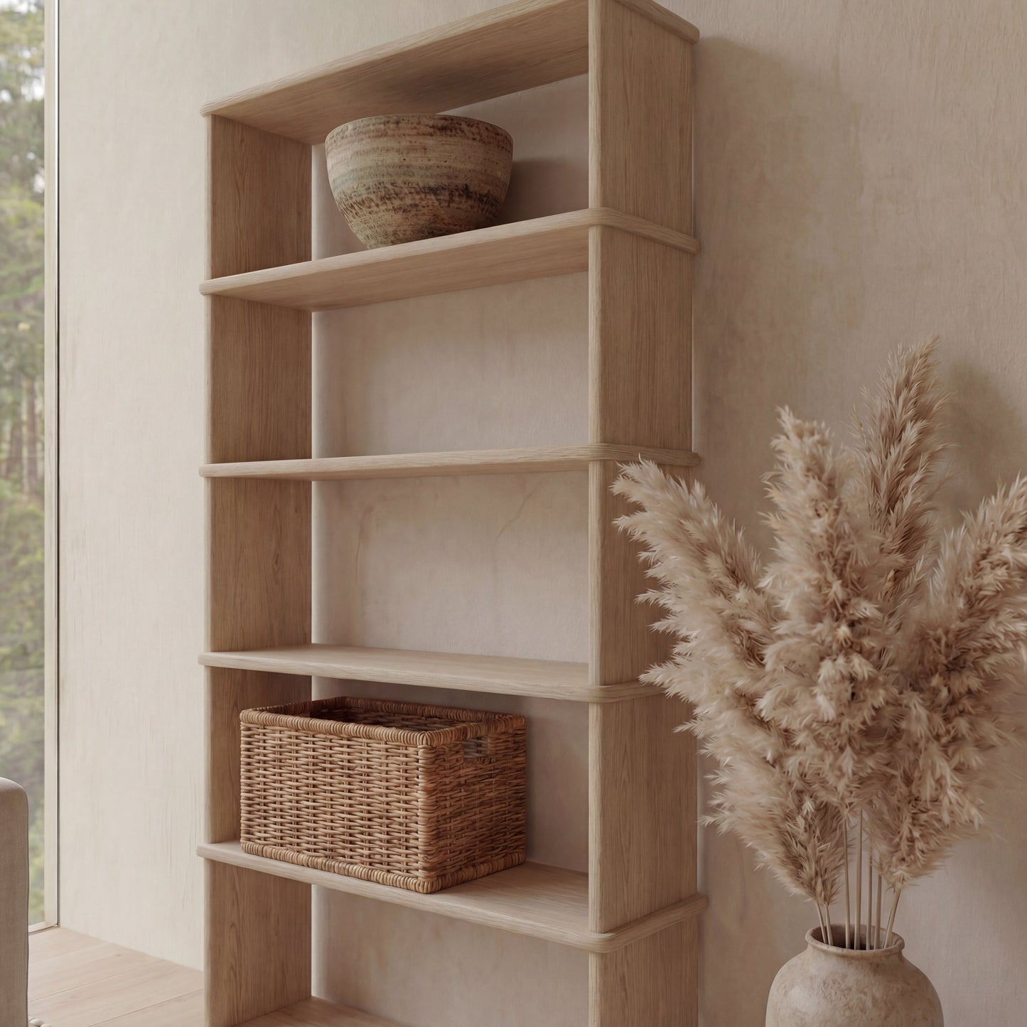 5 shelf bookcase in white oak