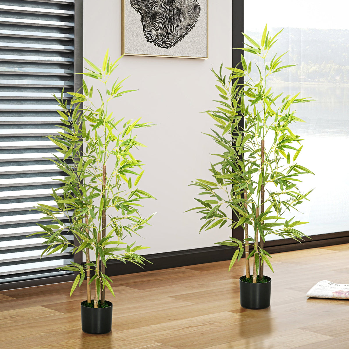 Set of 2 4ft Artificial Tree, Indoor Fake Bamboo with Pot, for Home Office Living Room Decor