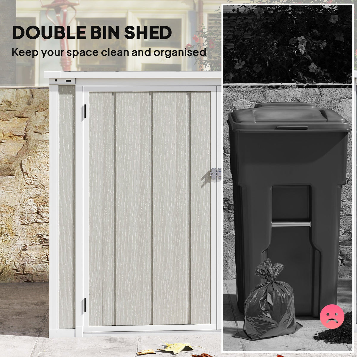 41 Cu. Ft. Outdoor Storage Shed, Outdoor Horizontal Trash Can Storage with Chain Lid, Lockable Storage Box, Grey