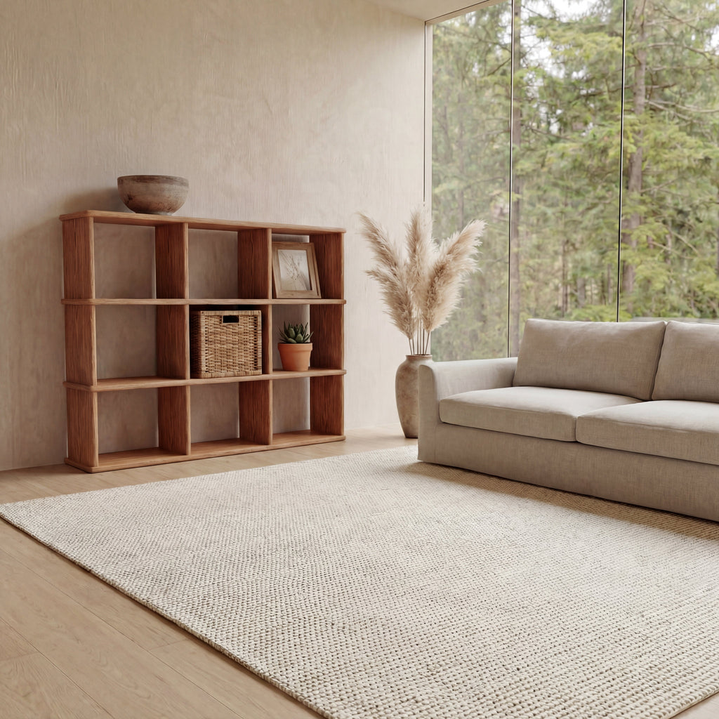 Nine cube bookshelf in red oak