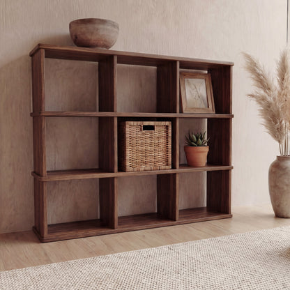 Nine cube bookshelf in walnut