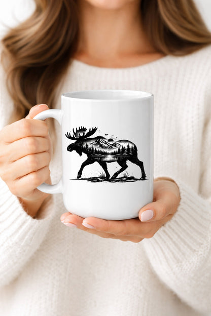 Moose Forest Mug — Rustic Wildlife Cabin Coffee Mug - Royal Eagles Promise of Peace