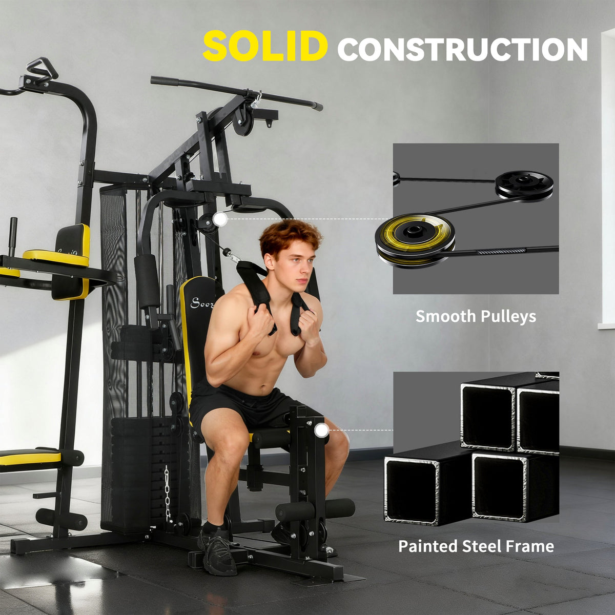 Multifunction Power Tower for Back, Chest, Arms & Leg Workouts All-in-One Home Gym with Weight Stack and Pulley System for Full Body Training