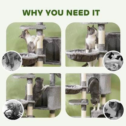 52.5" Cat Tree Tower with Scratching Posts, Cat Condos, Bed, Platforms, Hammocks, for Indoor Cats, Dark Grey