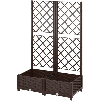 Raised Garden Bed with Trellis, Plastic Raised Flower Bed with Drainage Holes and Drain Plugs, 16" x 16" x 48"
