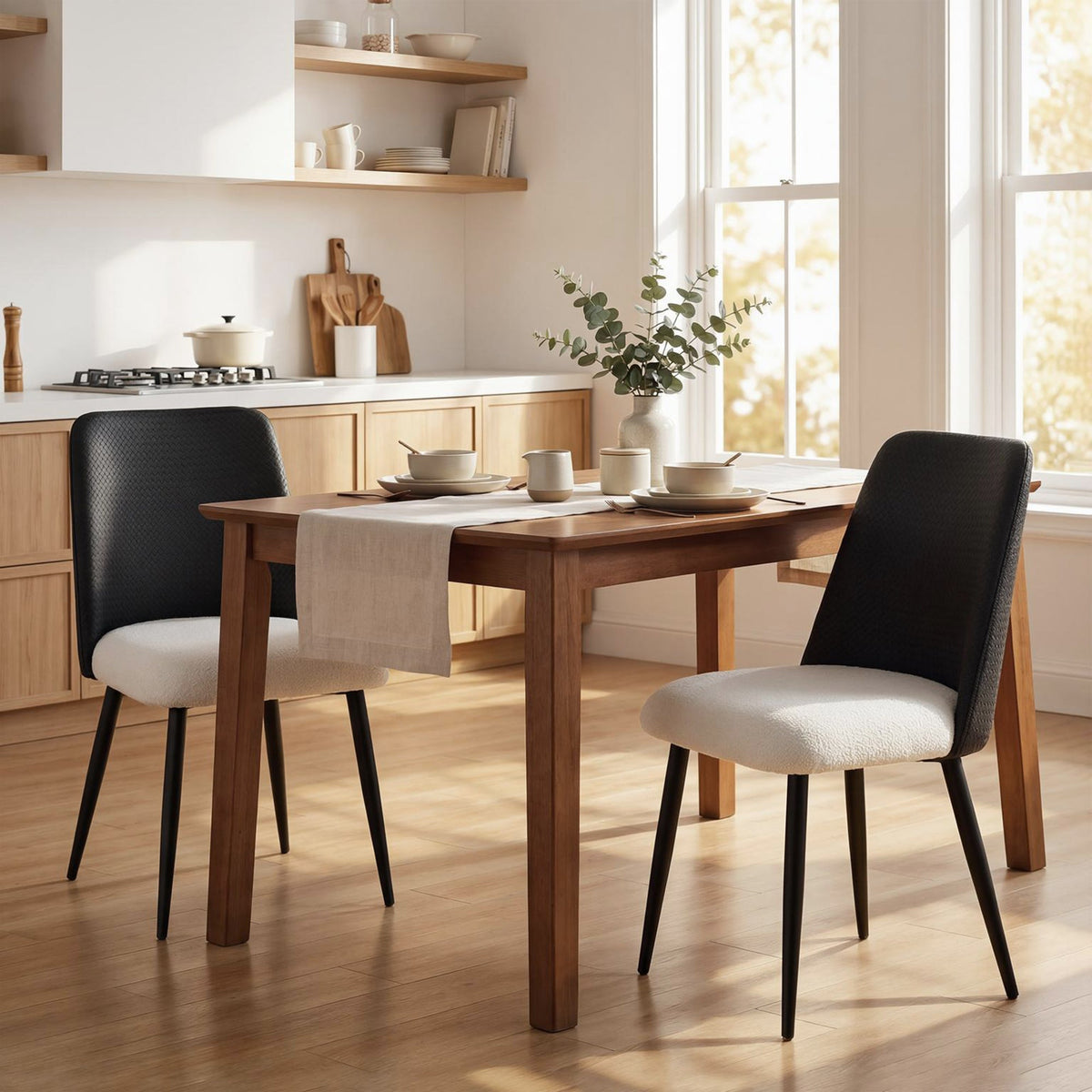 Dining Chairs Upholstered Kitchen Chairs Set of 2 with Steel Legs and Padded Seat for Dining Room, Kitchen, Black