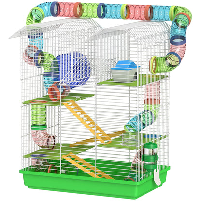 18.5" Hamster Cage, 5 Tiers Small Animal House with Tunnel Tube System, Exercise Wheel, Water Bottle, Blue