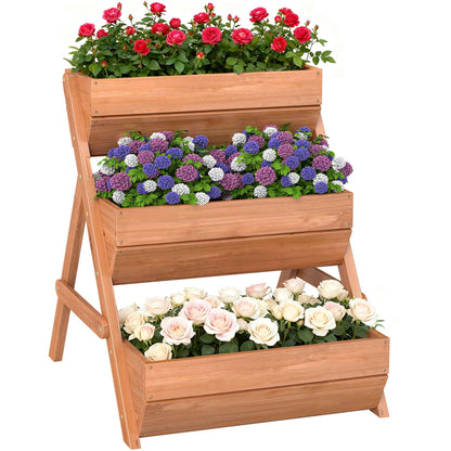 3 Tier Elevated Planter Box, Vertical Wooden Raised Garden Bed for Flowers, Vegetables, 26" x 30" x 30", Brown