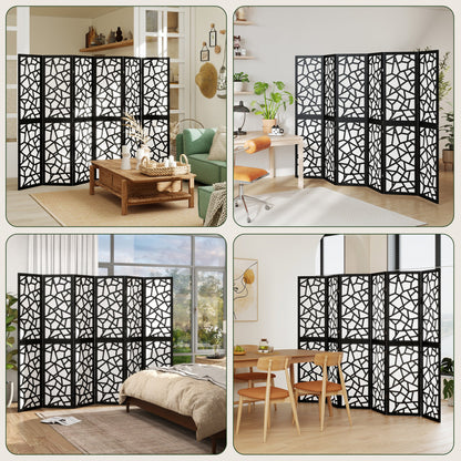 4 Panel Room Divider, 5.6 FT Lightweight Folding Privacy Screen with Geometric Pattern for Living Room, Bedroom, Black